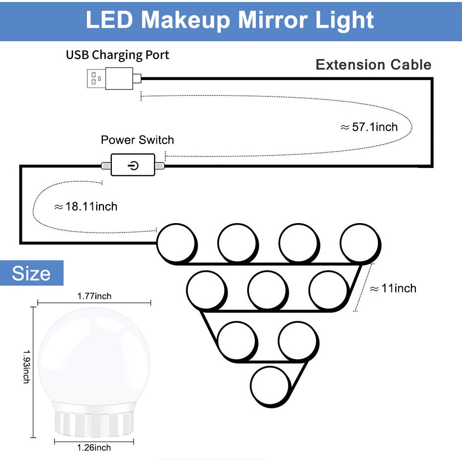 5V Dimmable Led Makeup Mirror Light Bulb Hollywood Light